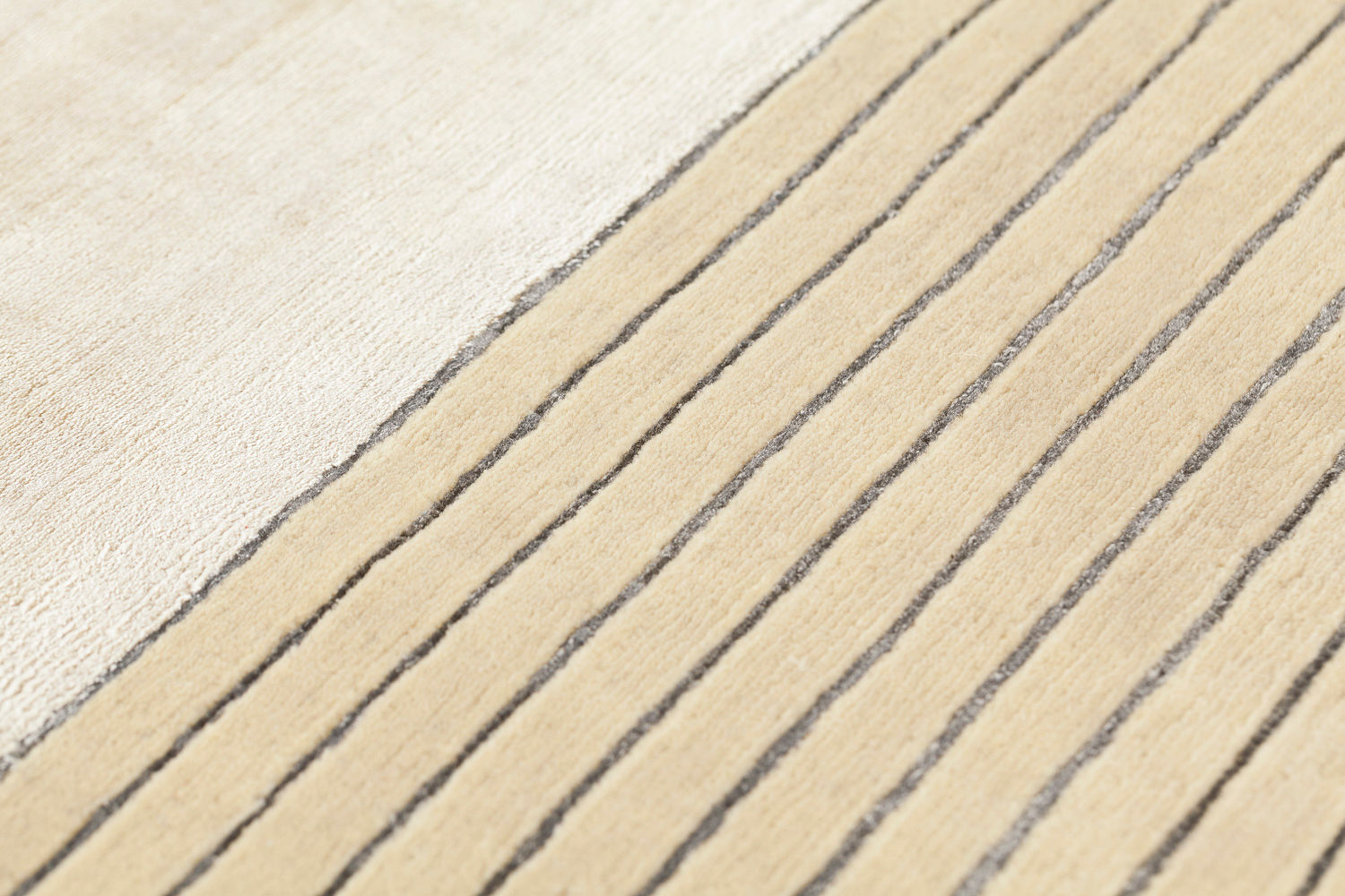 Tapis Rayé Beige en Laine & Viscose