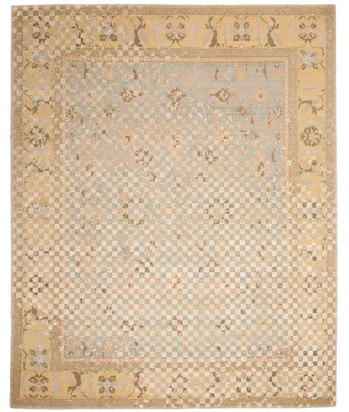 Tapis Ziegler Prince Damier Raved Bleu Gris Soie