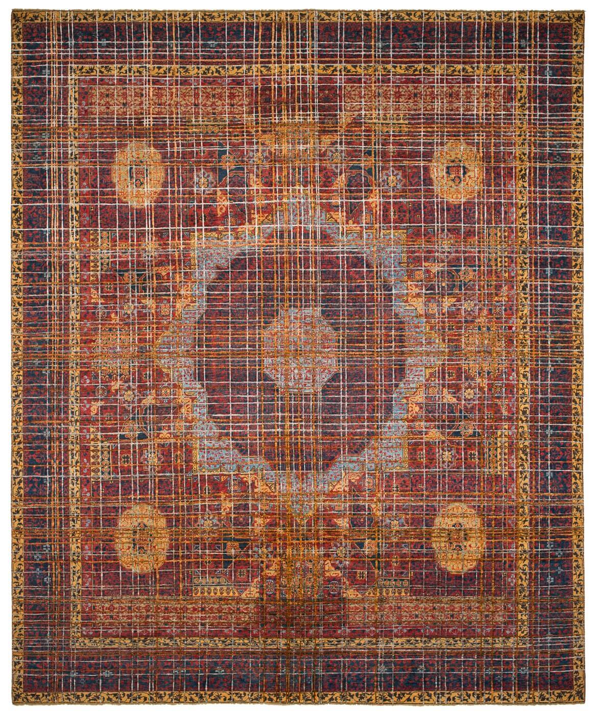 Tapis Mamluk Columbus Web Rouge Gris Soie