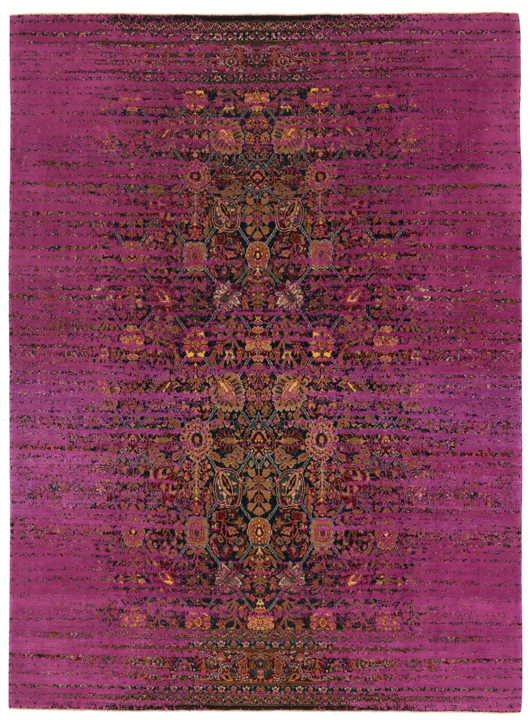 Tapis Tabriz Canal Stomped Bleu Marine Rose Néon Coton