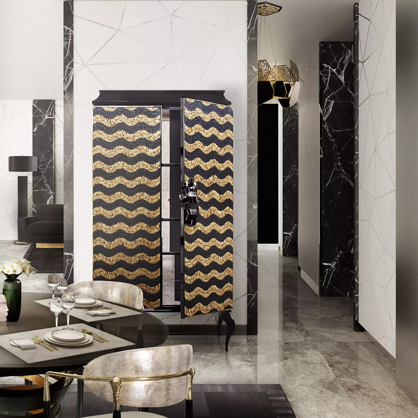Armoire Divine Plumes de Paon & Faisan Caramel