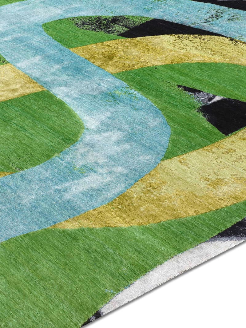 Tapis tissé main Original Vert / Jaune