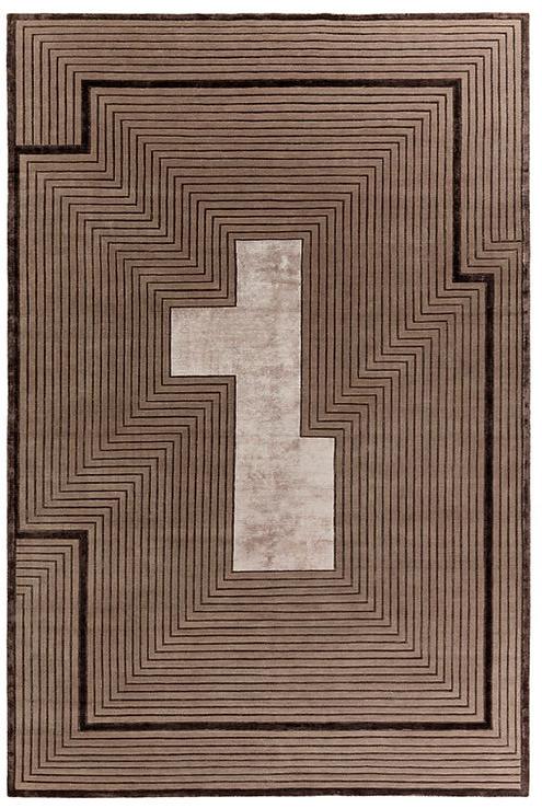 Tapis à Cadre Marron en Laine & Viscose
