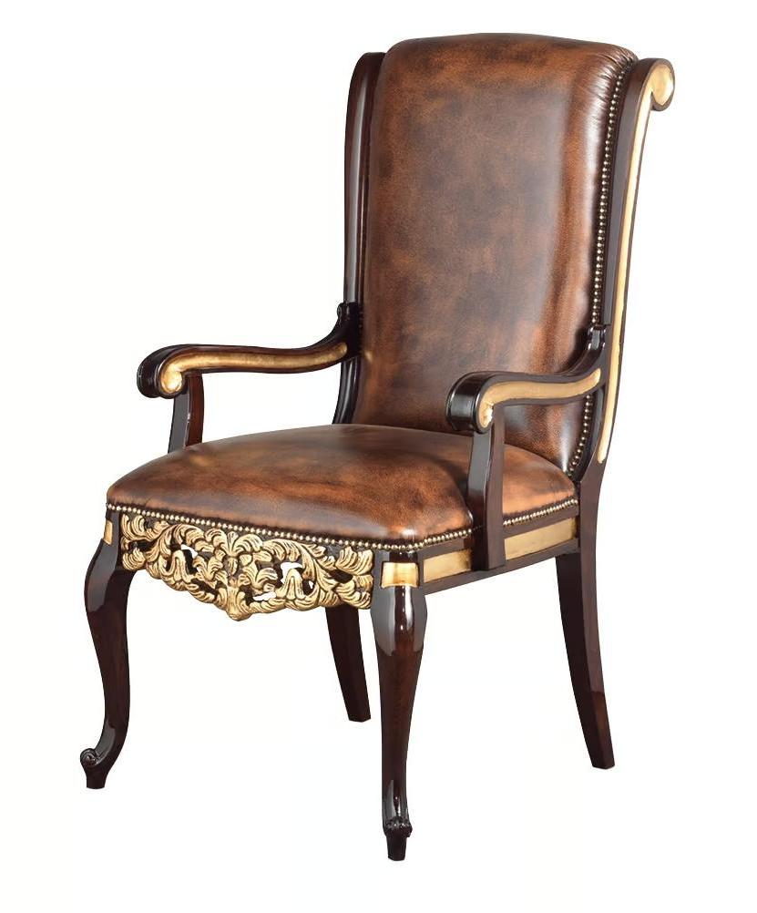 Chaise Classique En Cuir avec Accoudoirs