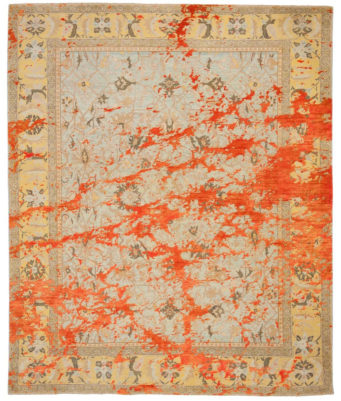 Tapis Ziegler Prince Ciel Bleu Néonorange Soie
