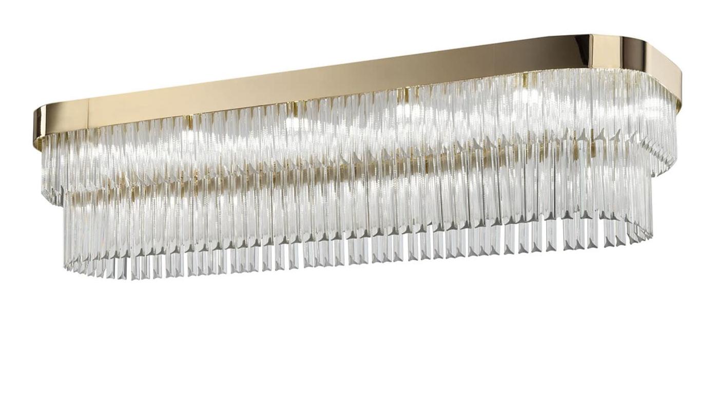 Lustre de Luxe Finition Or Doux avec Verre Triedro Transparent