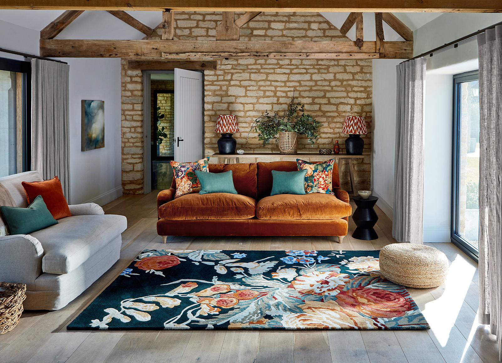 Tapis Stapleton Park Bleu Marine / Orange Brûlé