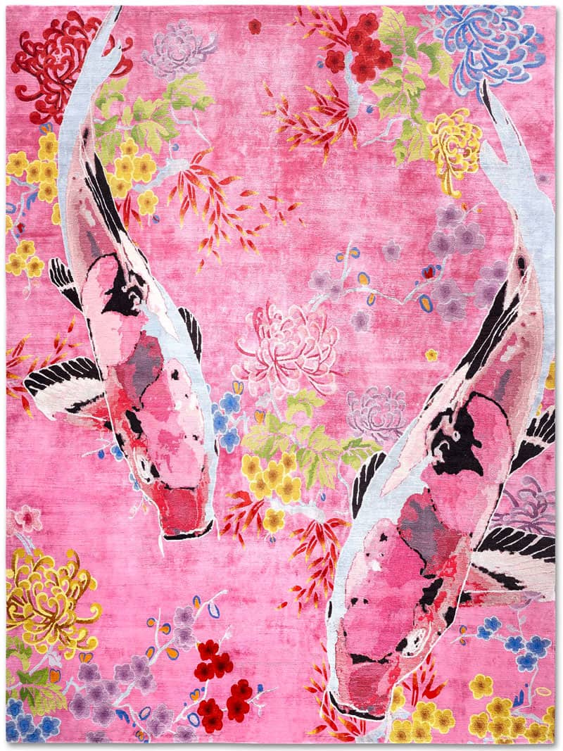Tapis noué main de luxe Poisson Rose