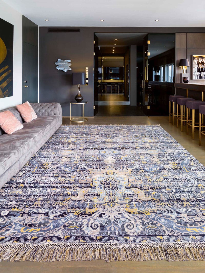 Tapis Azerbaïdjan Argenté sur Mélange Gris