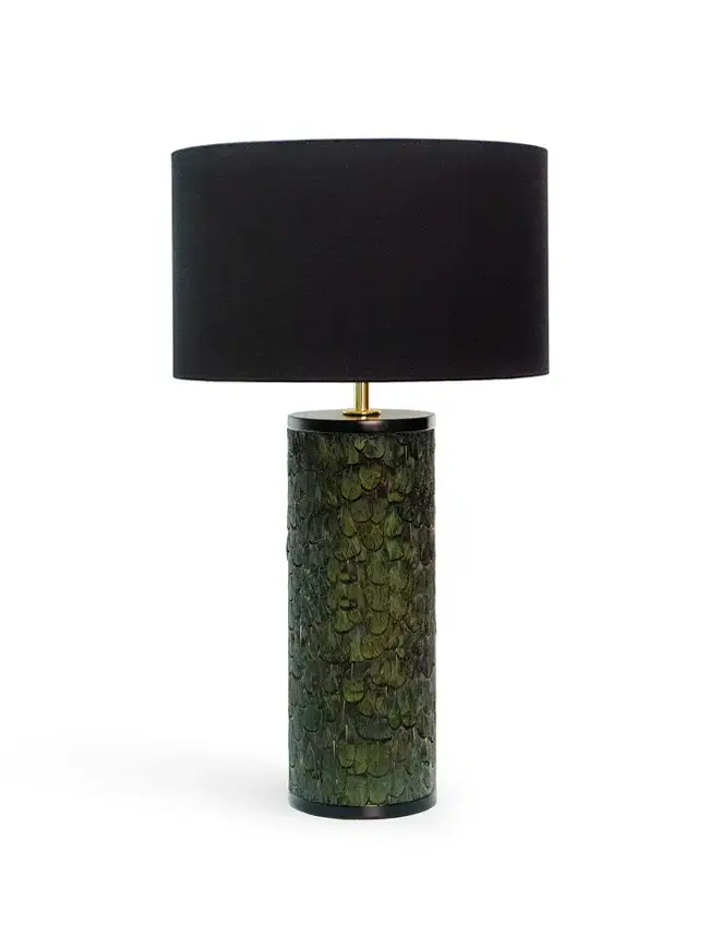 Lampe de table Tailor en plumes de paon