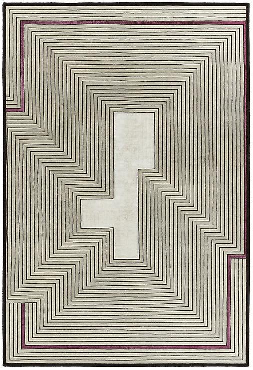 Tapis à Cadre Beige en Laine & Viscose
