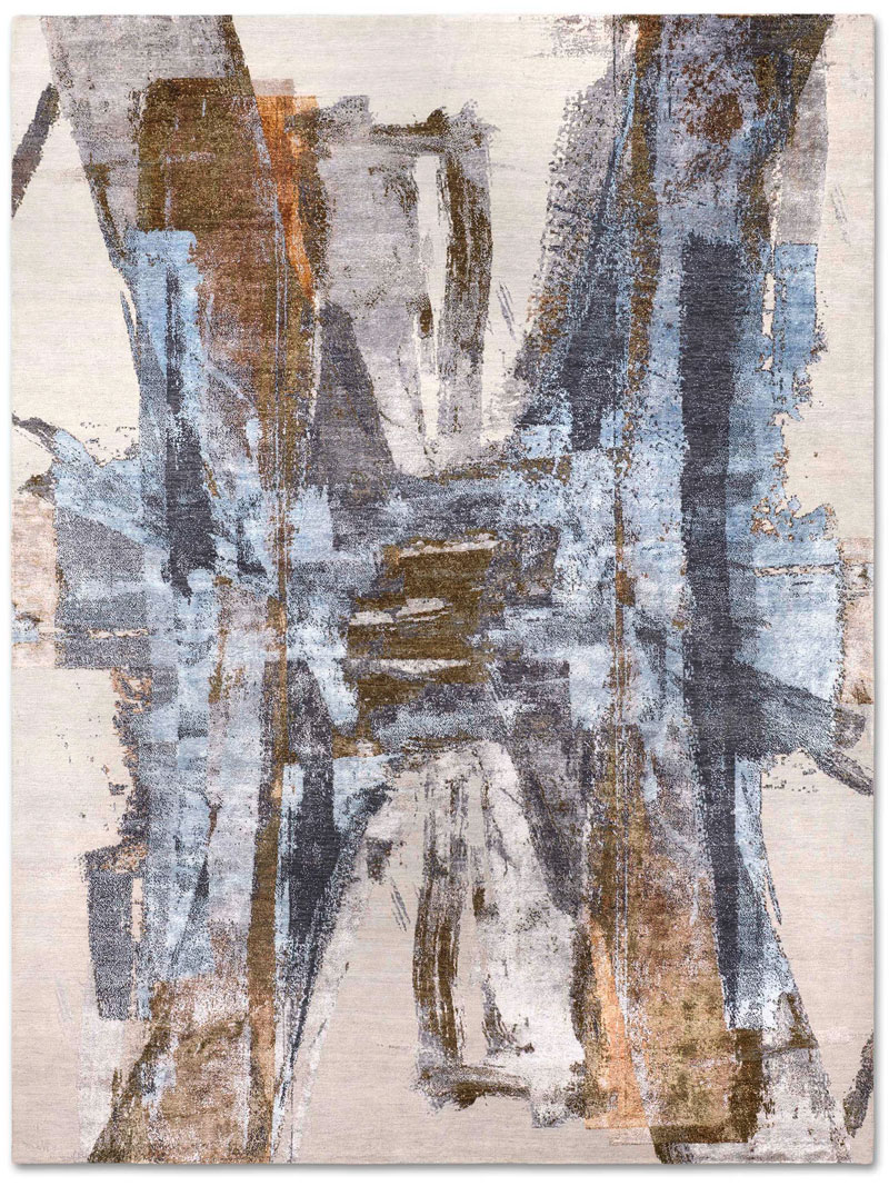 Tapis No. 10 Rouille/Bleu sur Gris Clair