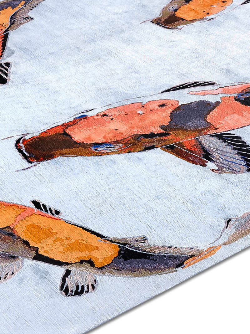 Tapis noué main de luxe Poisson Orange