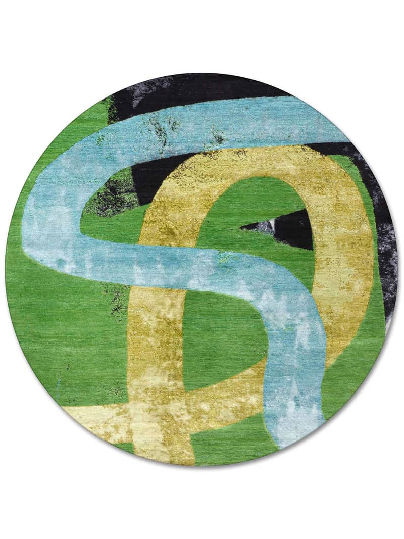 Tapis rond tissé main Original Vert / Jaune