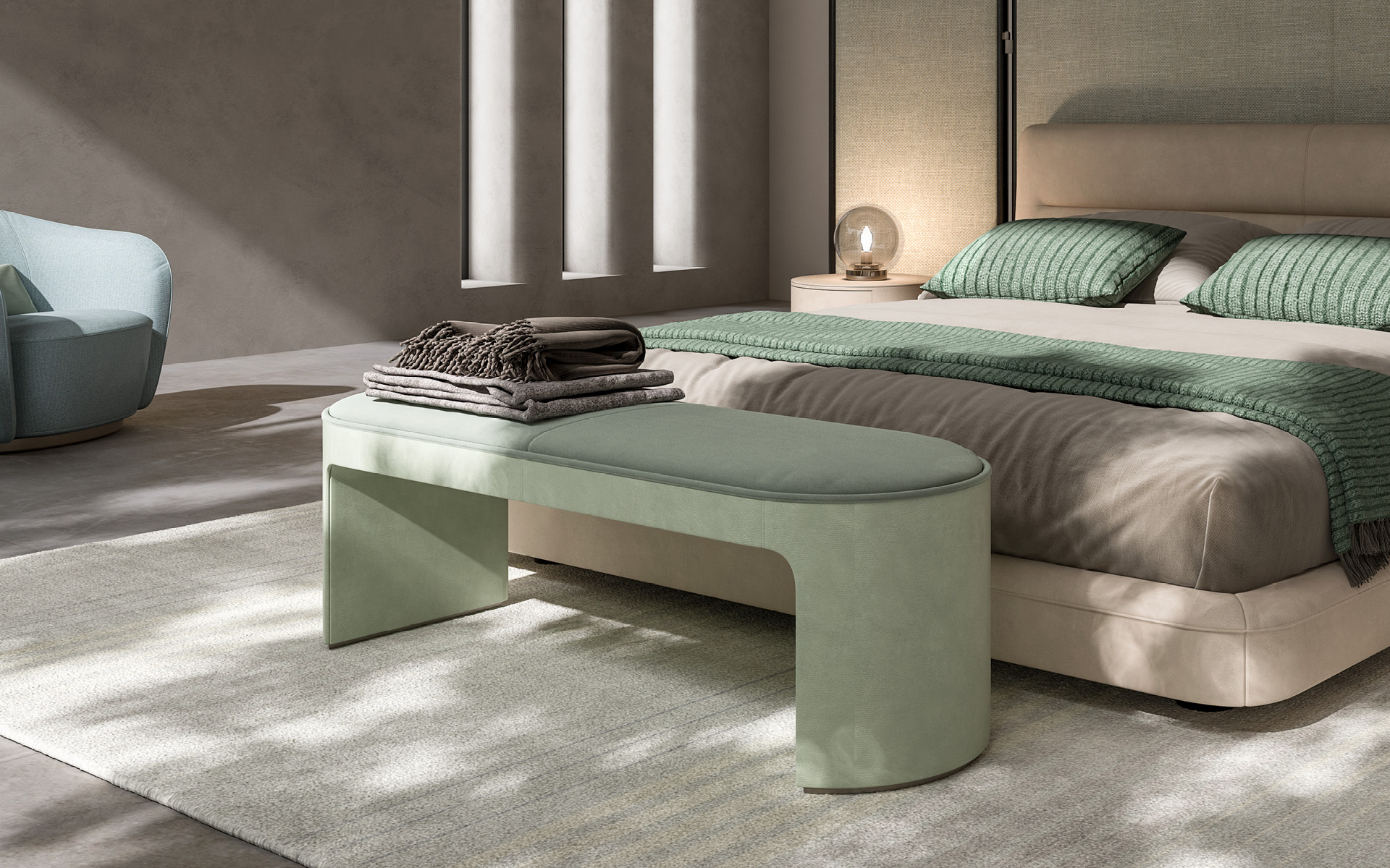 Banc en Cuir et Velours