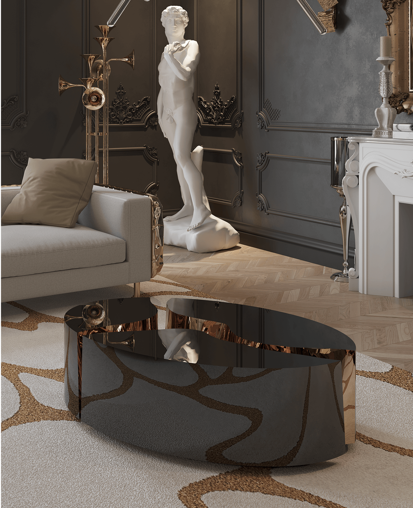 Table Basse Ovale Noire Fissure