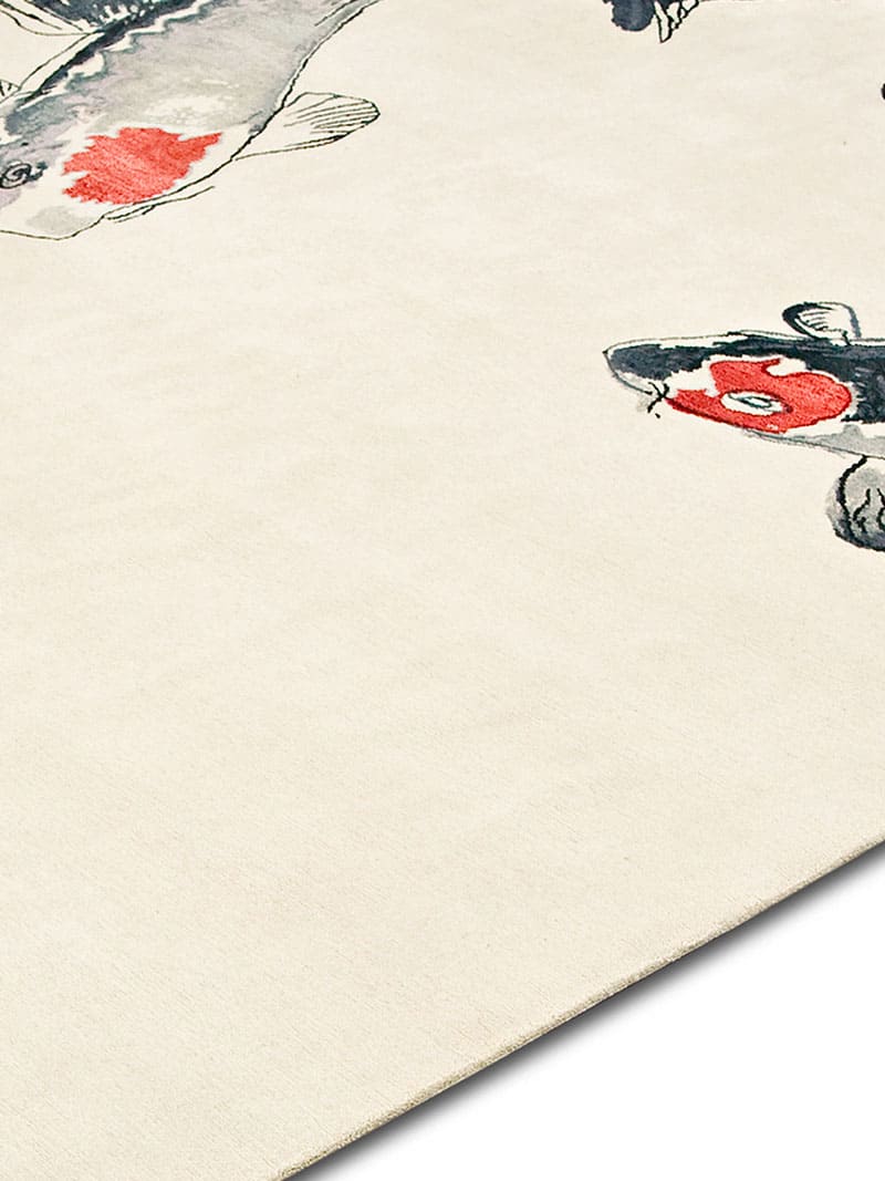 Tapis noué main de luxe Poisson Original sur Blanc