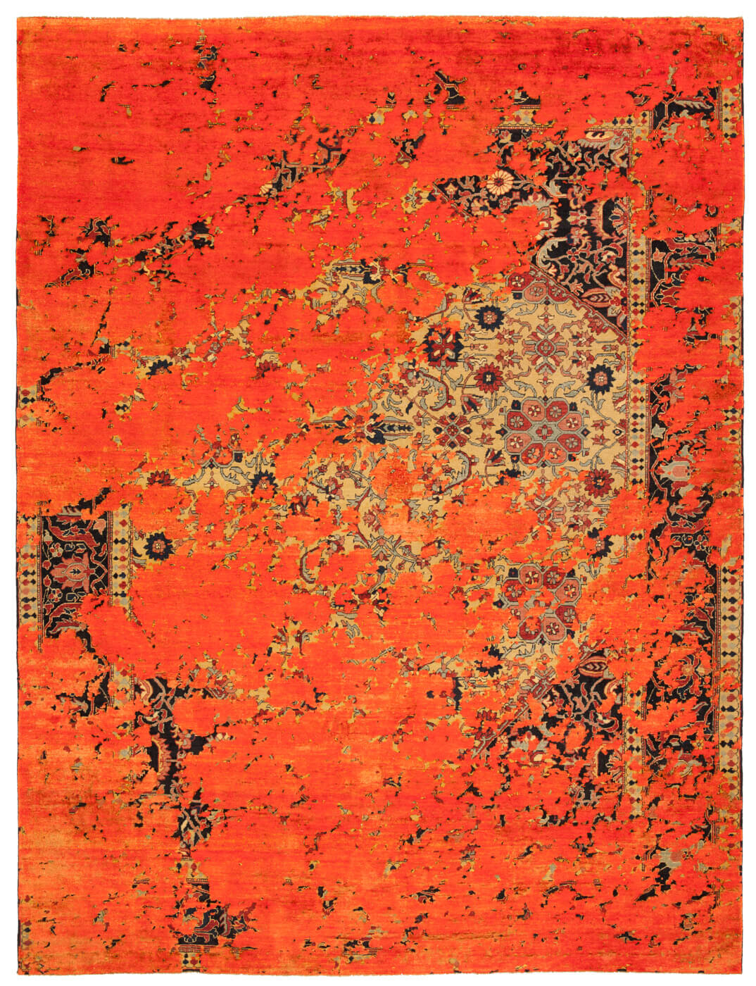 Tapis Serapi Queensbury Aerial Jaune Orange Néon Soie | Taille: 250 x 300 cm