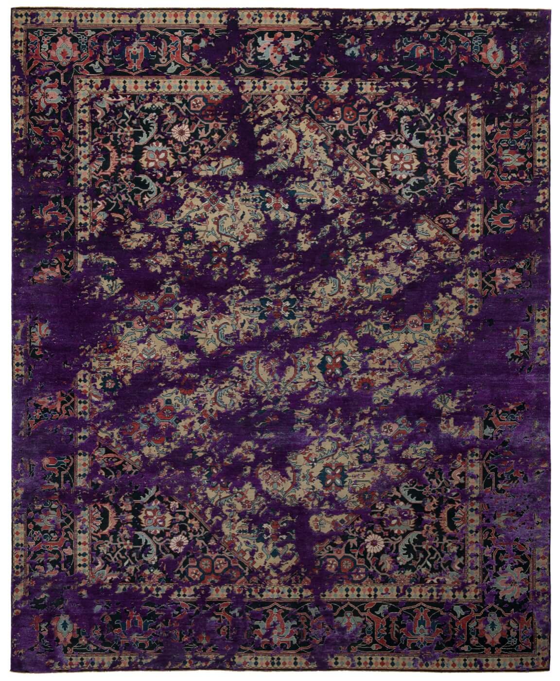 Tapis Serapi Queensbury Double Ciel Jaune Violet Soie