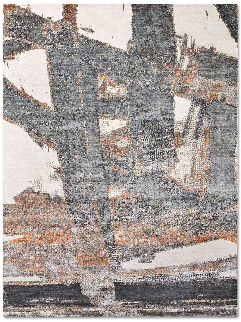 Tapis No. 05 Rouille Cuivrée sur Gris Clair | Taille: 122 x 183 cm