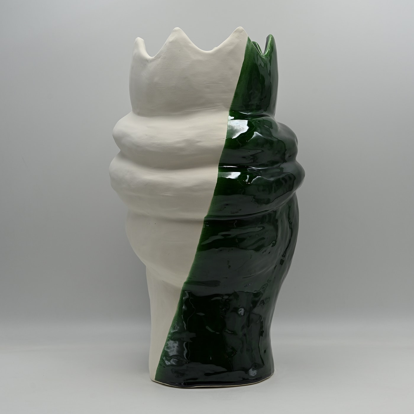 Sculpture Tête De Maure Vert Et Blanc