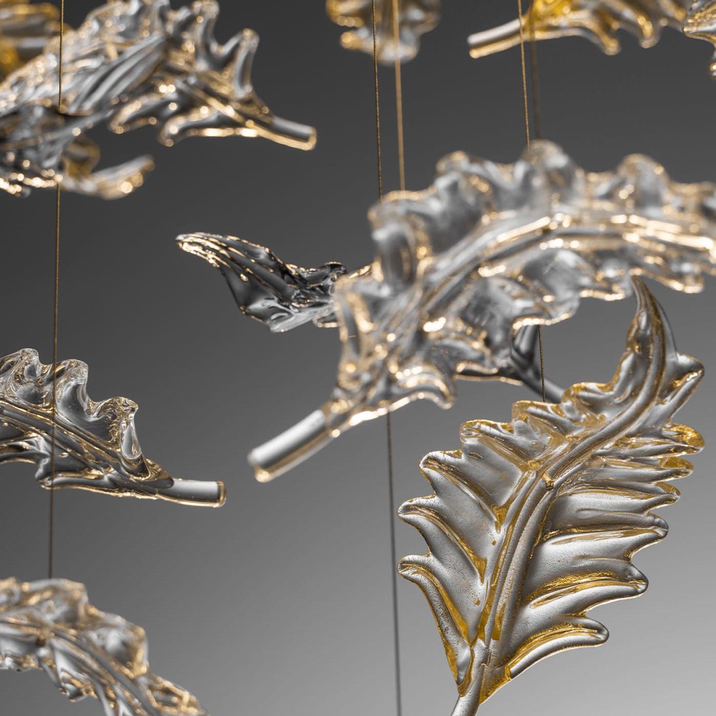 Lustre Feuilles de Murano avec Réflecteur en Acier Inoxydable