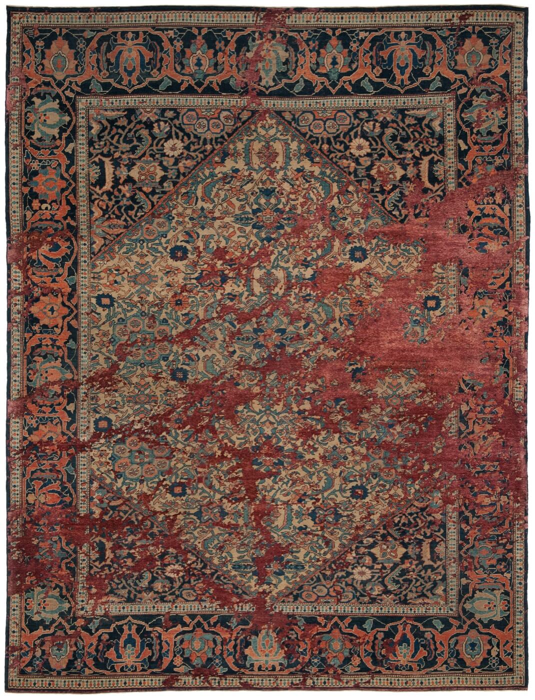 Tapis Serapi Queensbury Ciel Jaune Rouge Marron Soie | Taille: 250 x 300 cm