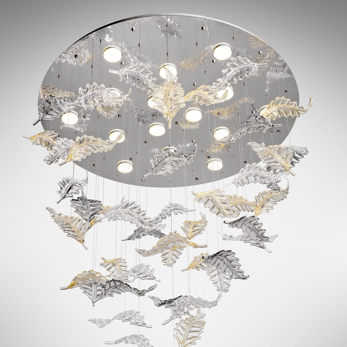 Lustre Feuilles de Murano avec Réflecteur en Acier Inoxydable