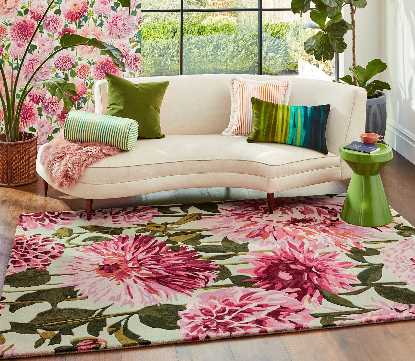 Tapis Dahlia Fuchsia / Palmier