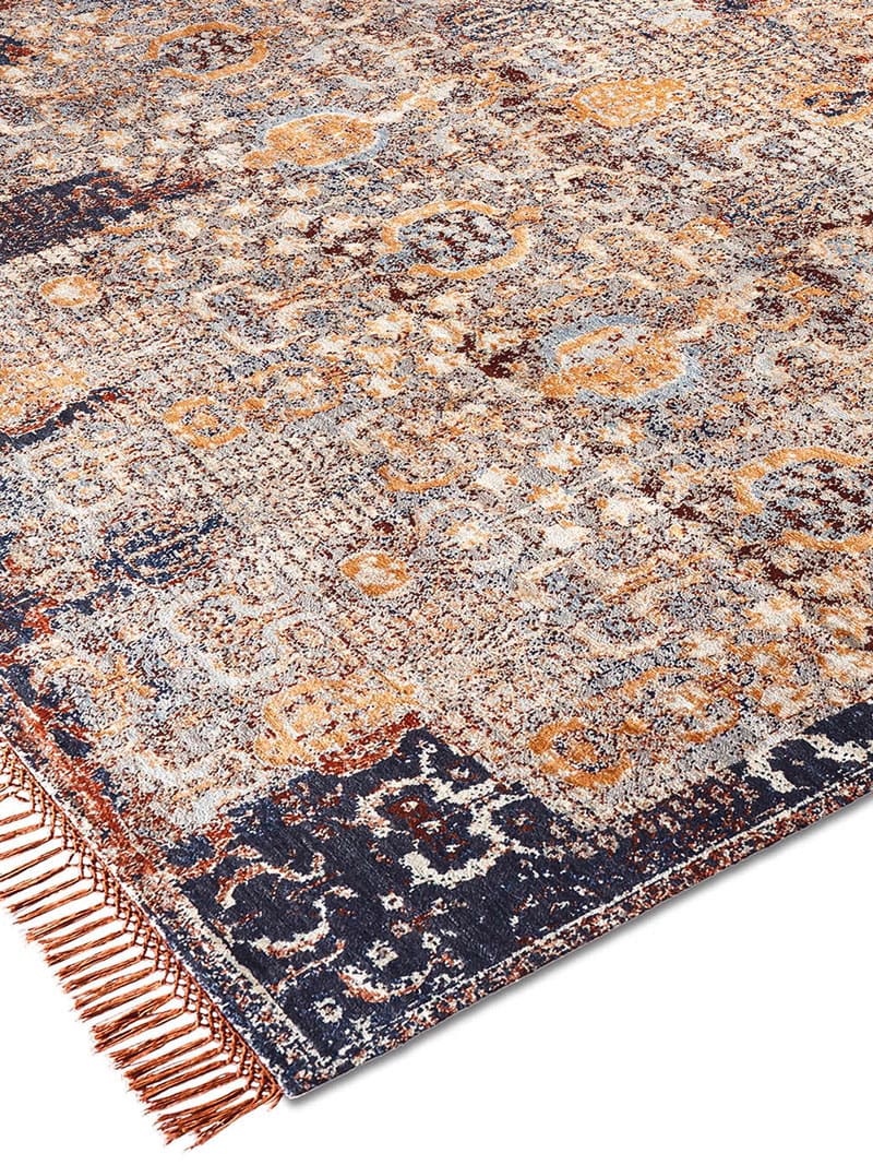 Tapis Bloc No. 03 Rouille Cuivrée sur Bleu Minuit