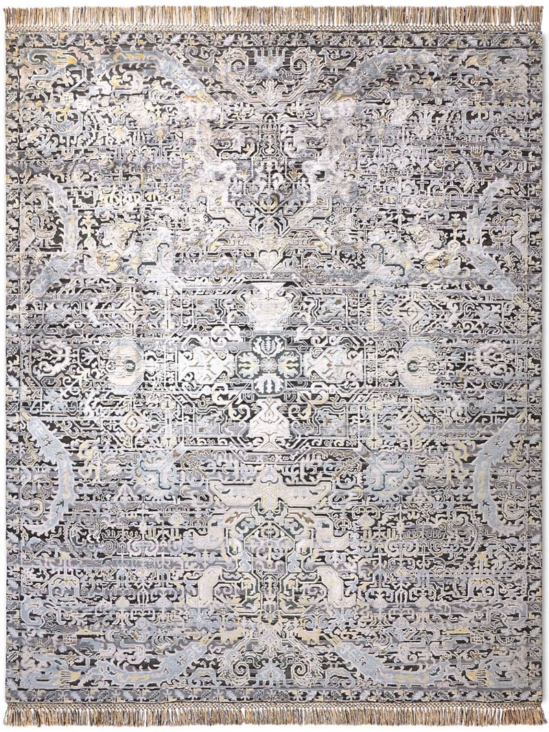 Tapis Azerbaïdjan Argenté sur Mélange Gris