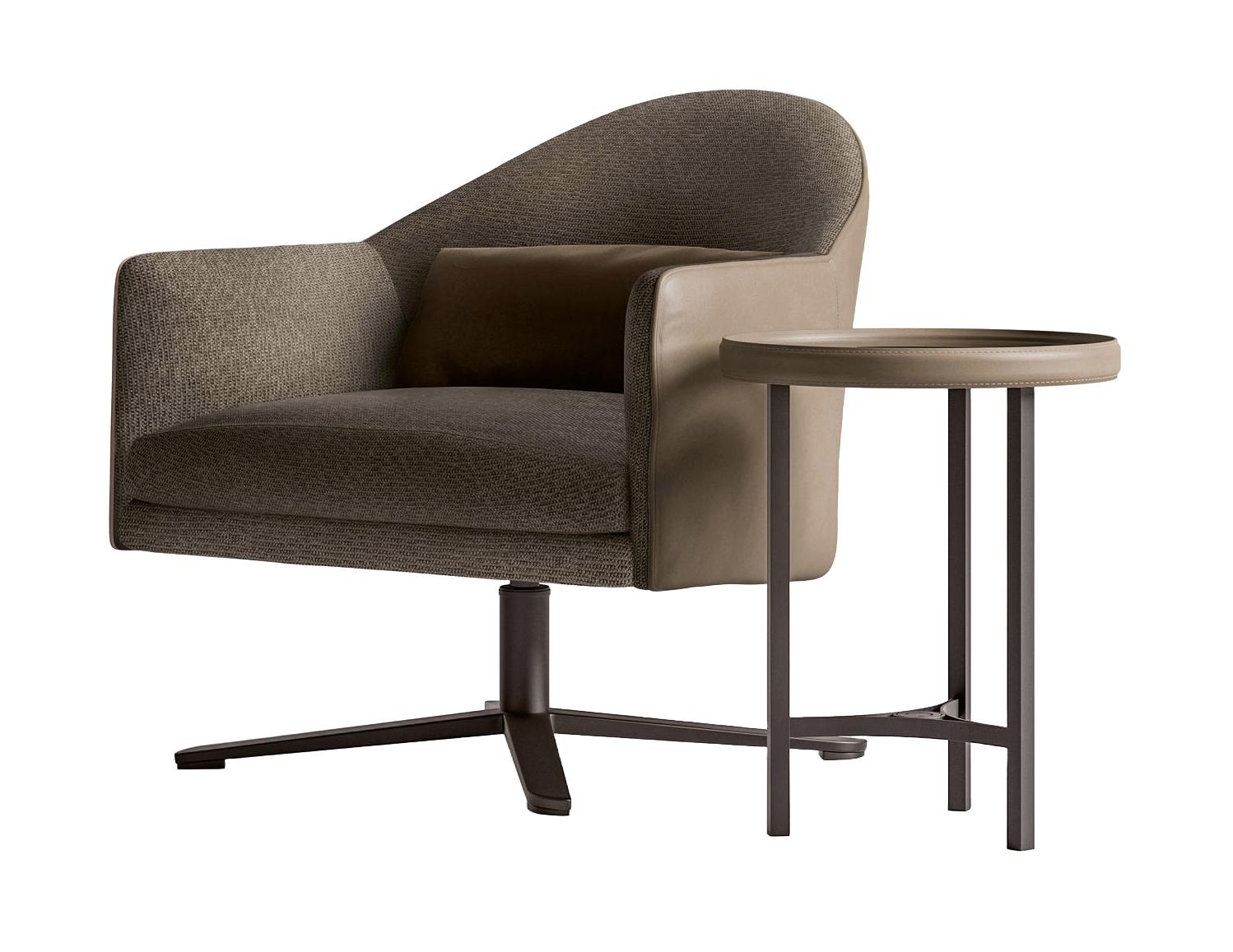 Fauteuil Pivotant en Cuir et Tissu