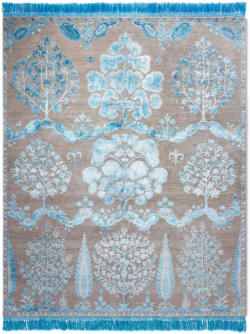 Tapis fait main de luxe Mughal Bleu / Gris | Taille: 274 x 365 cm