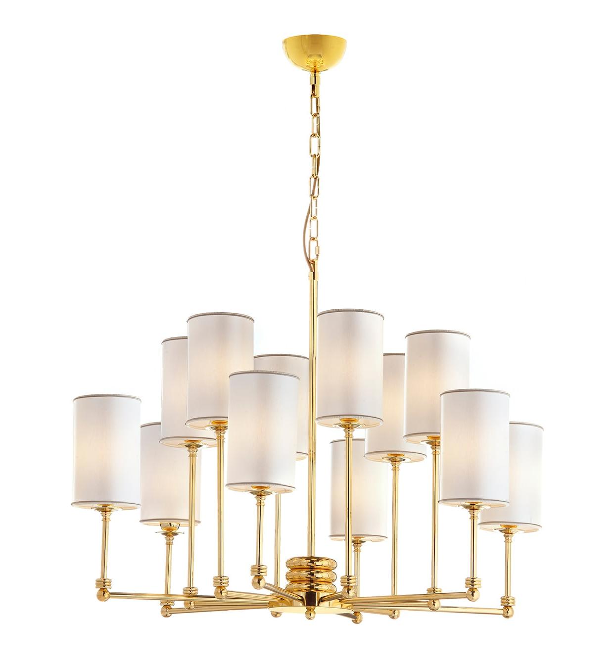 Lustre en Laiton Doré Poli avec Abat-Jours