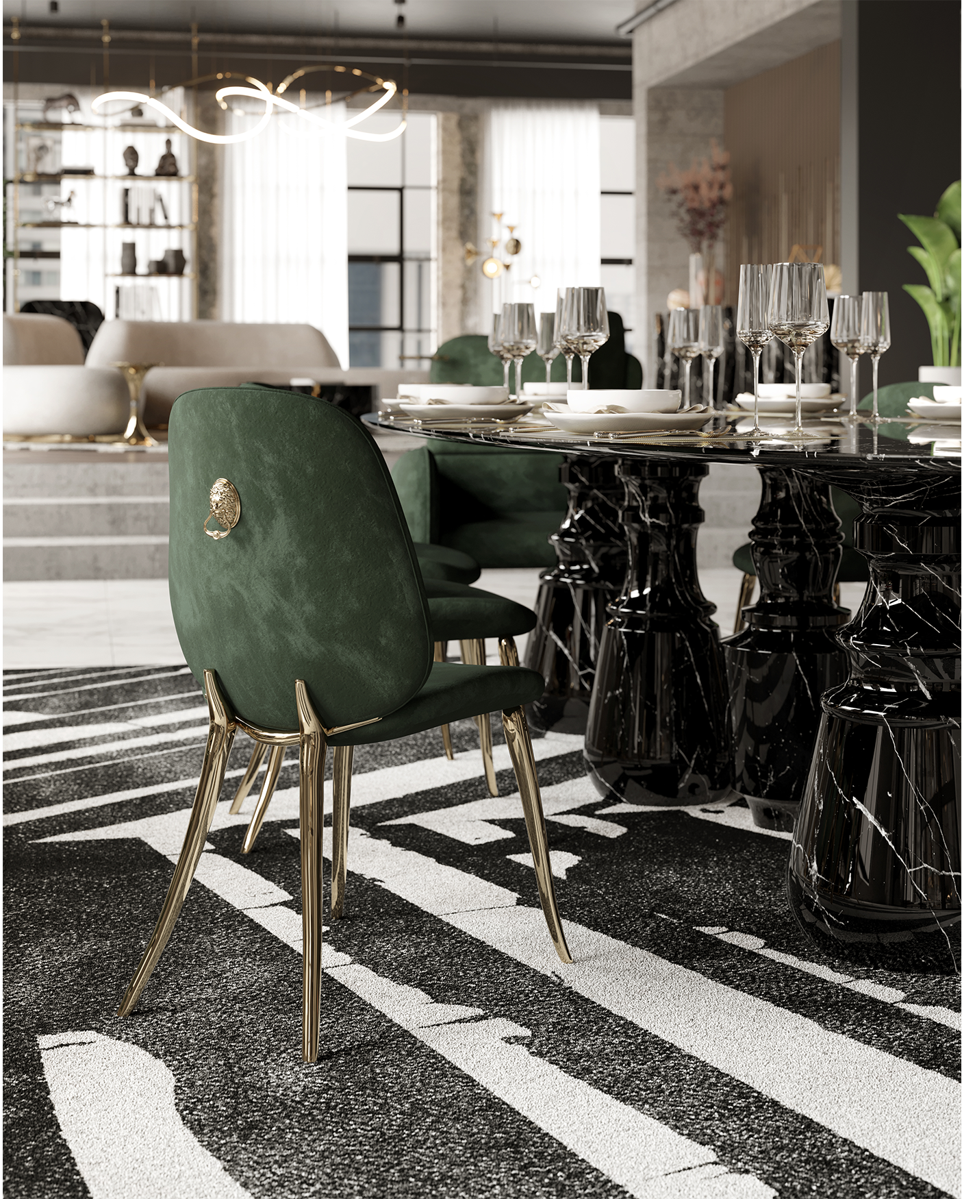 Grande Table Ovale Nero Marquina Obsidienne