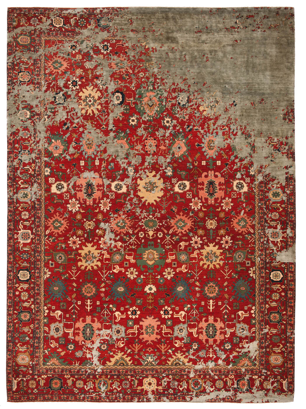 Tapis Bidjar Kingscross Rocked Rouge Gris Soie