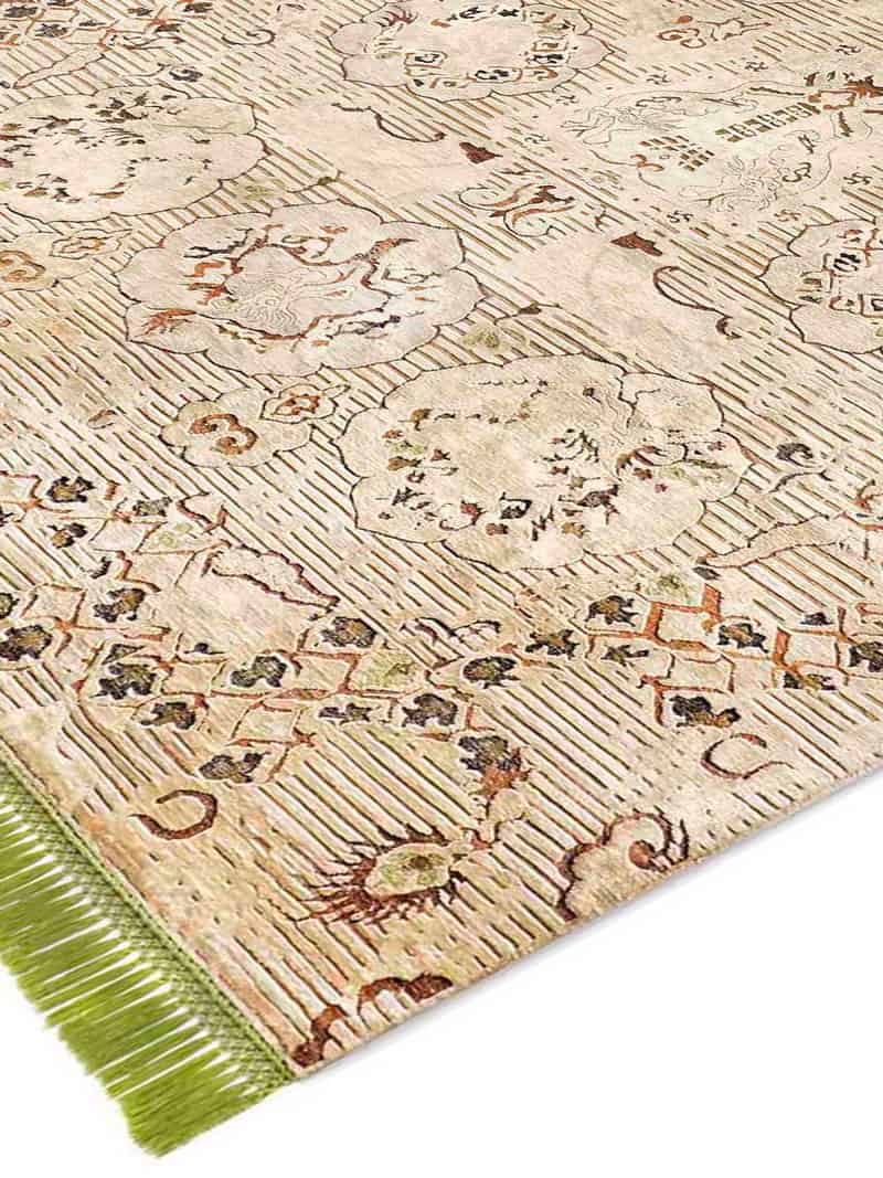 Tapis noué main Dragon Vert / Beige | Taille: 274 x 365 cm