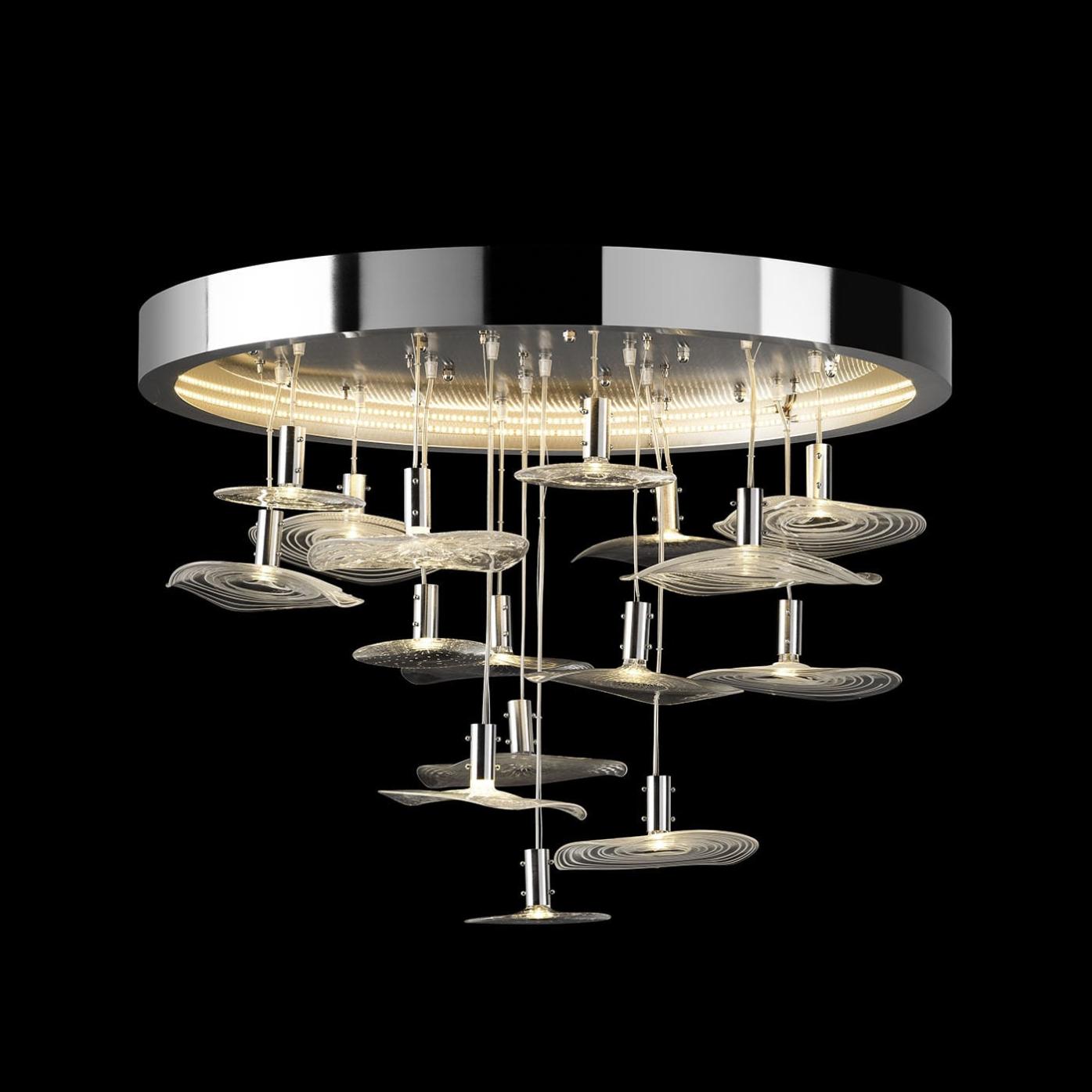 Lustre Rond Chromé avec Verre de Murano