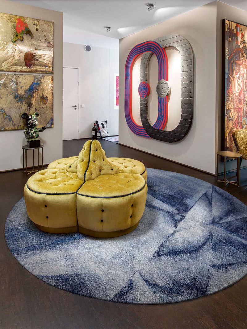 Tapis rond noué main Bleu Marine