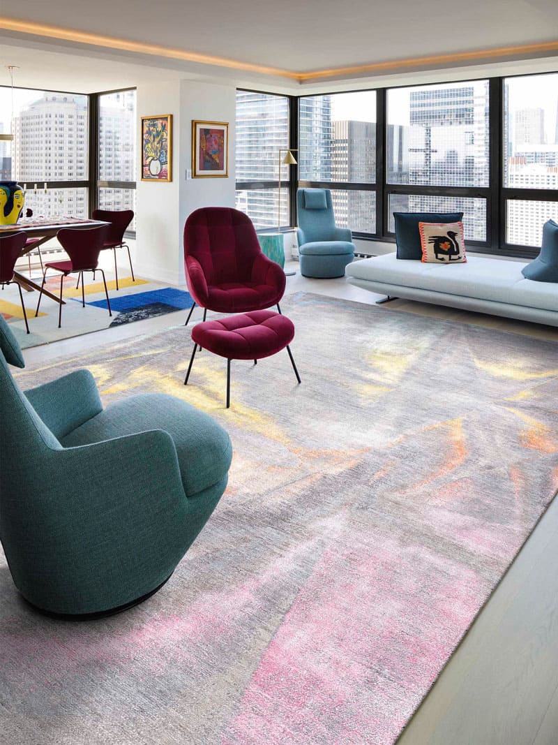 Tapis noué main Soleil Pastel