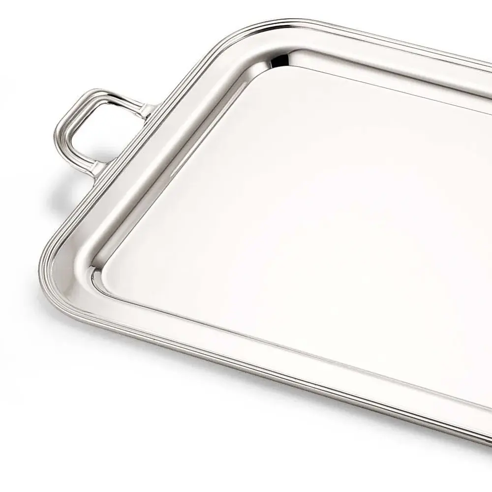 Plateau Rectangulaire Anglais Argenté Avec Poignées
