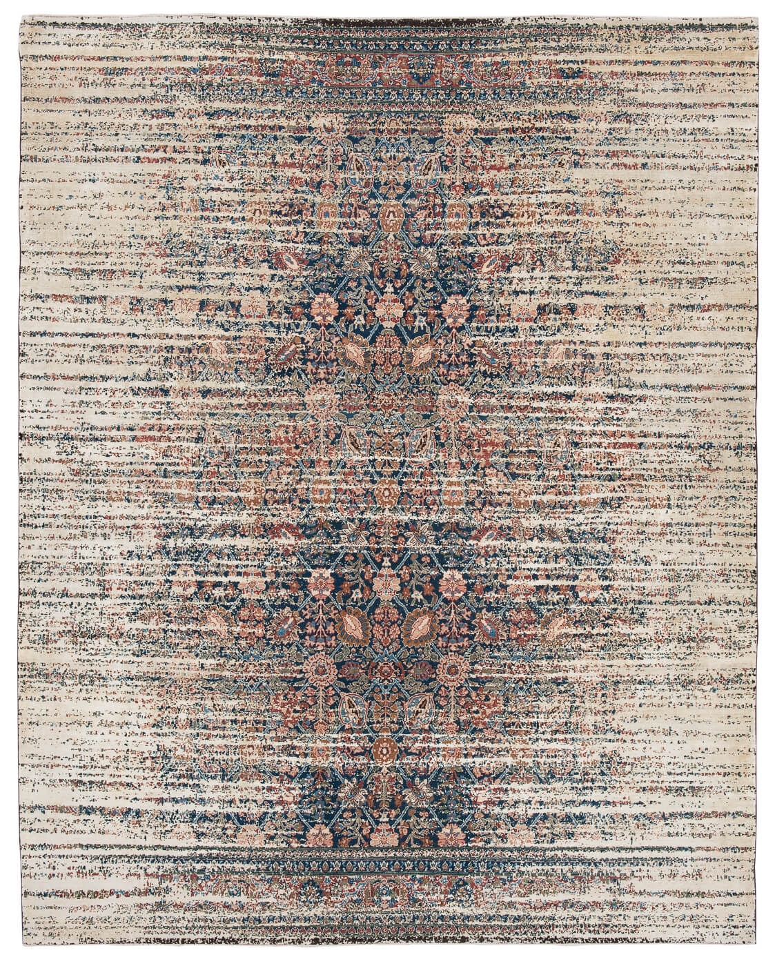 Tapis Tabriz Canal Stomped Bleu Marine Doré Soie