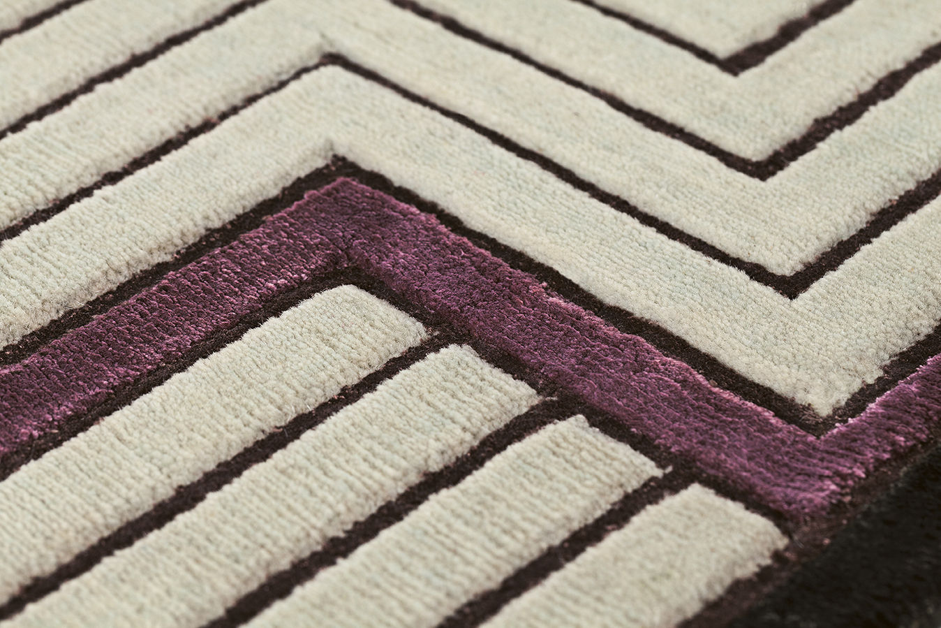 Tapis à Cadre Beige en Laine & Viscose