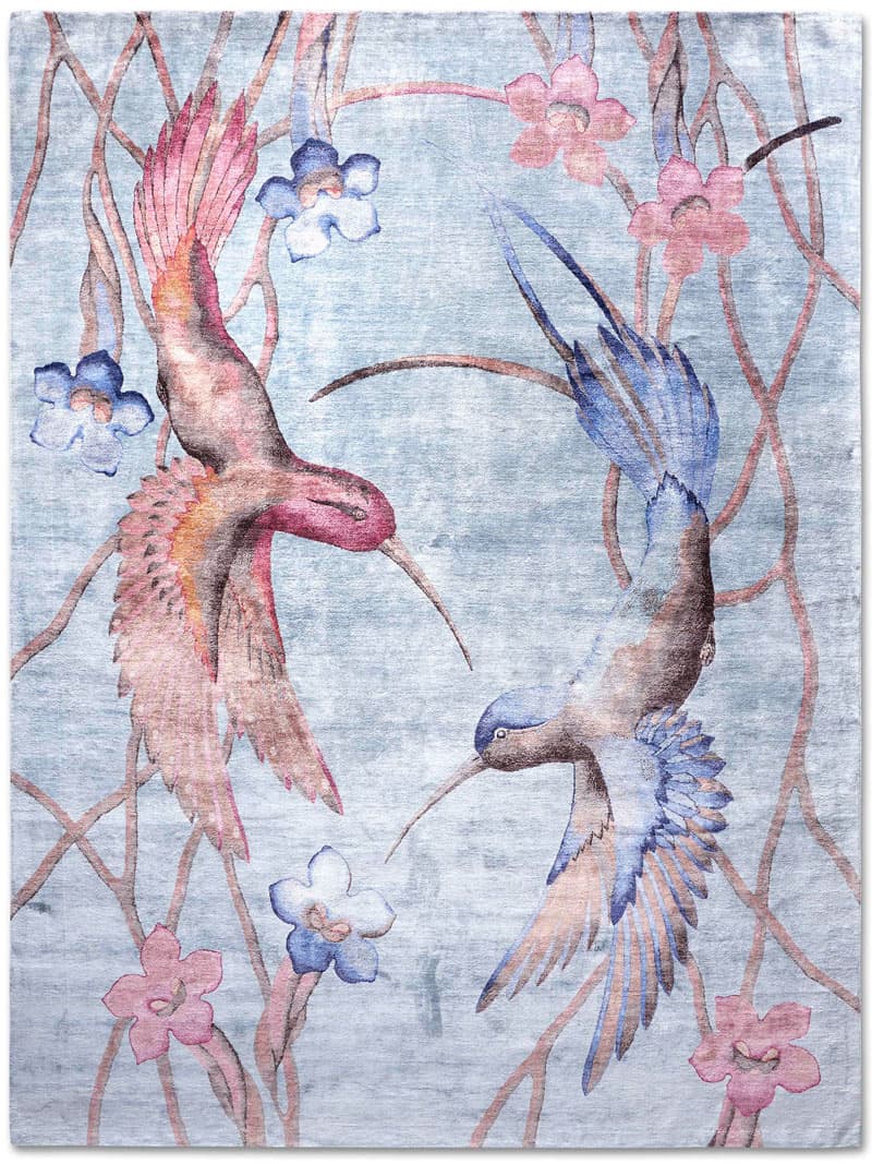 Tapis noué main Colibris