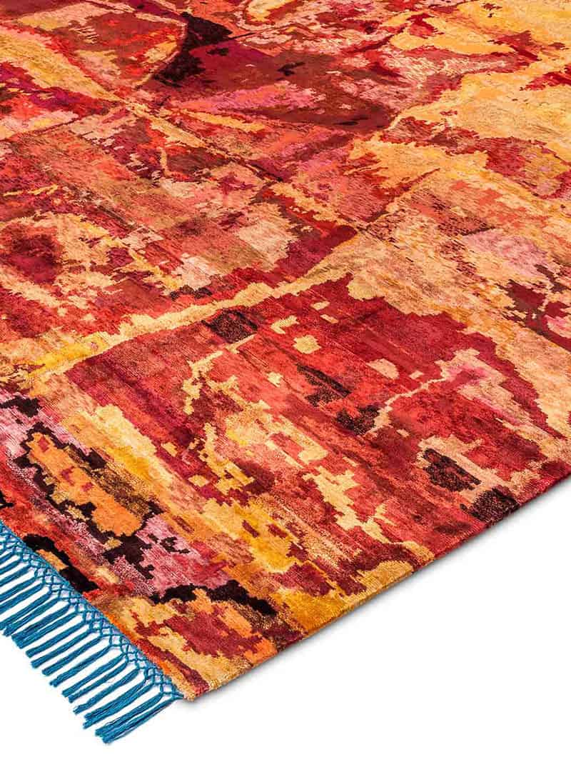 Tapis noué main de luxe Éco Orange / Rouge
