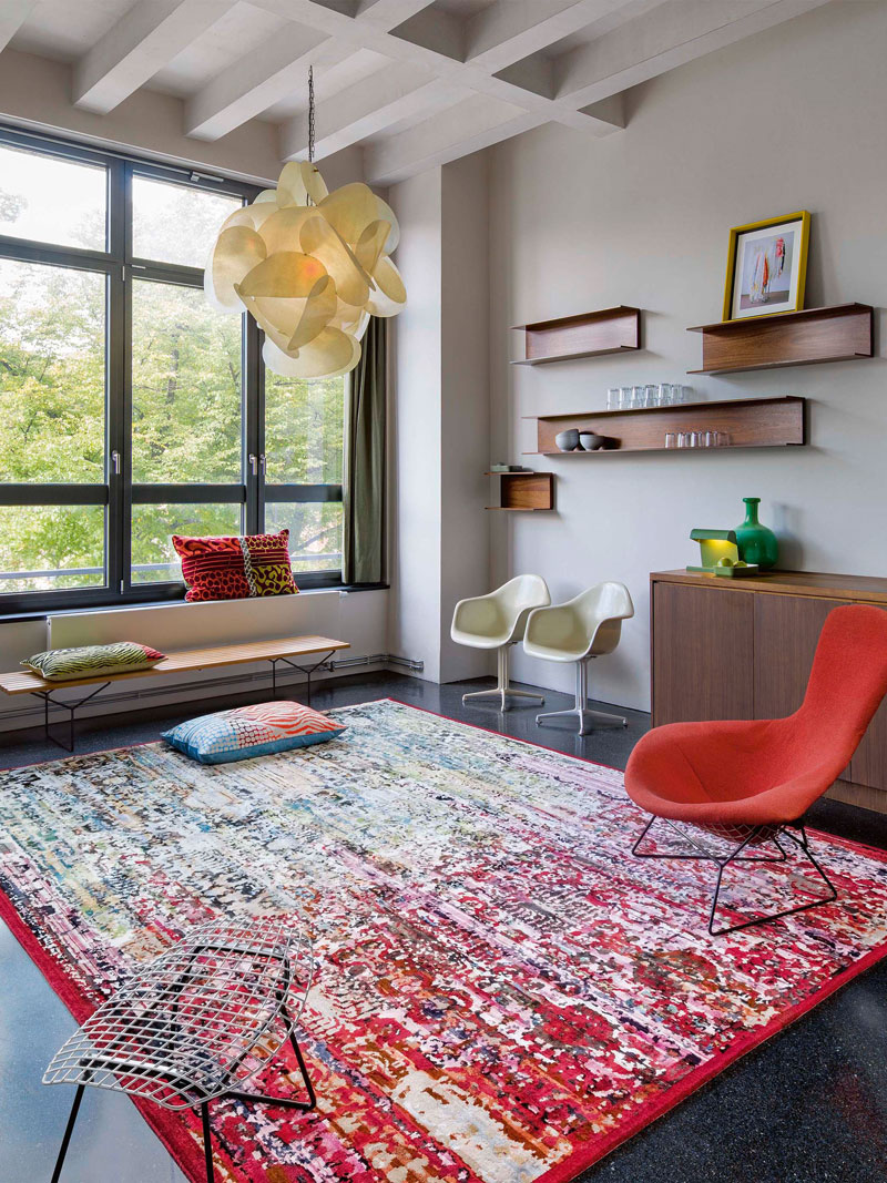 Tapis noué main de luxe Woods Fraise
