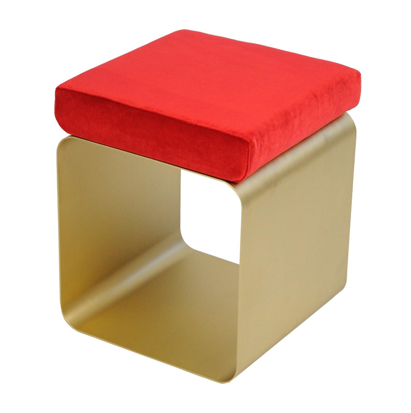 Tabouret Rouge avec Base Métallique
