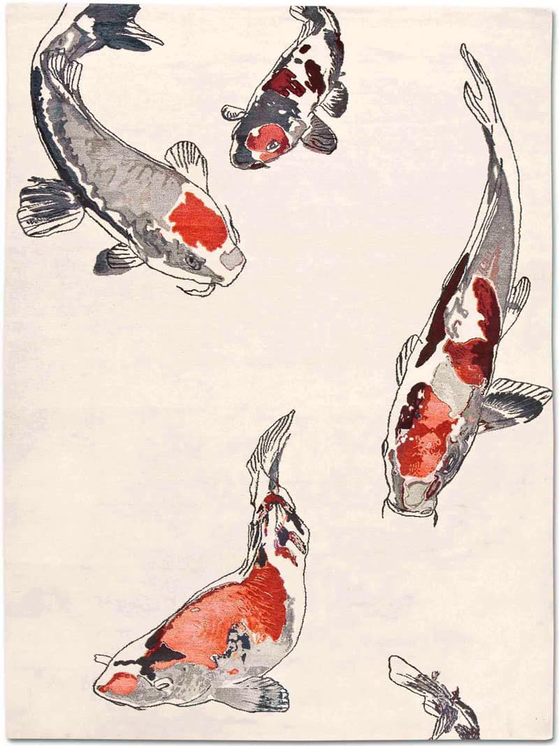 Tapis noué main de luxe Poisson Original sur Blanc