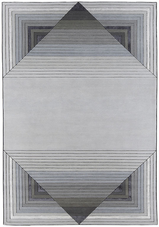 Tapis Géométrique Gris en Laine et Viscose Noué à la Main