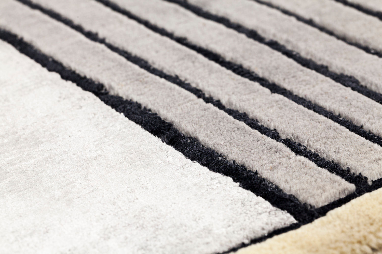 Tapis Rayé Gris en Laine & Viscose